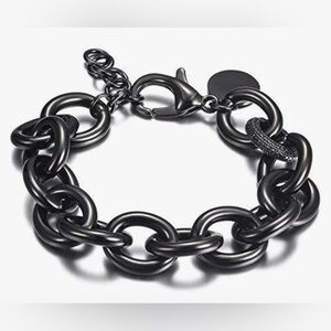 Women Cuban Curb Cable WireVintage Valentine Wide Link Adjustable Bracelet Black